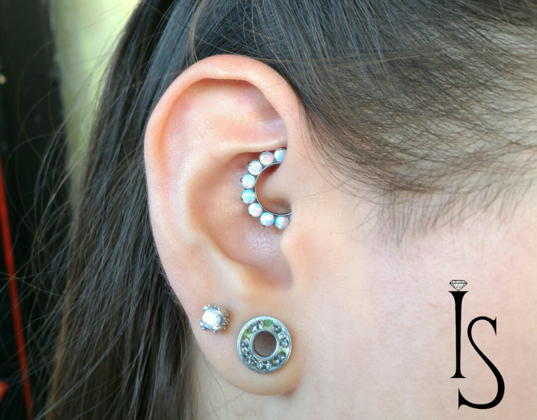 Daith piercing with an Industrial 